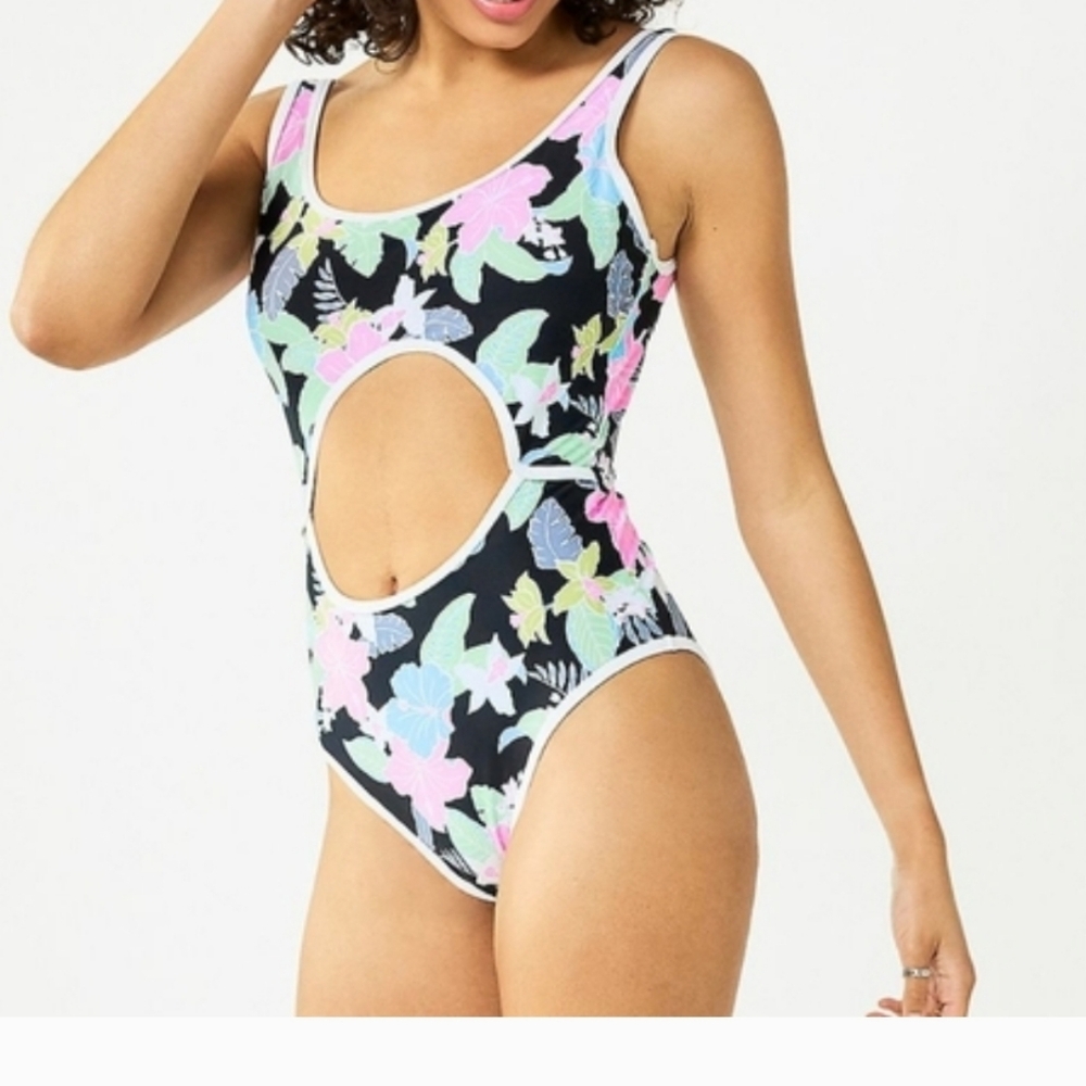 Ninety-Nine Degrees Tropical Floral One Piece Cut-Out Swimsuit Size Medium